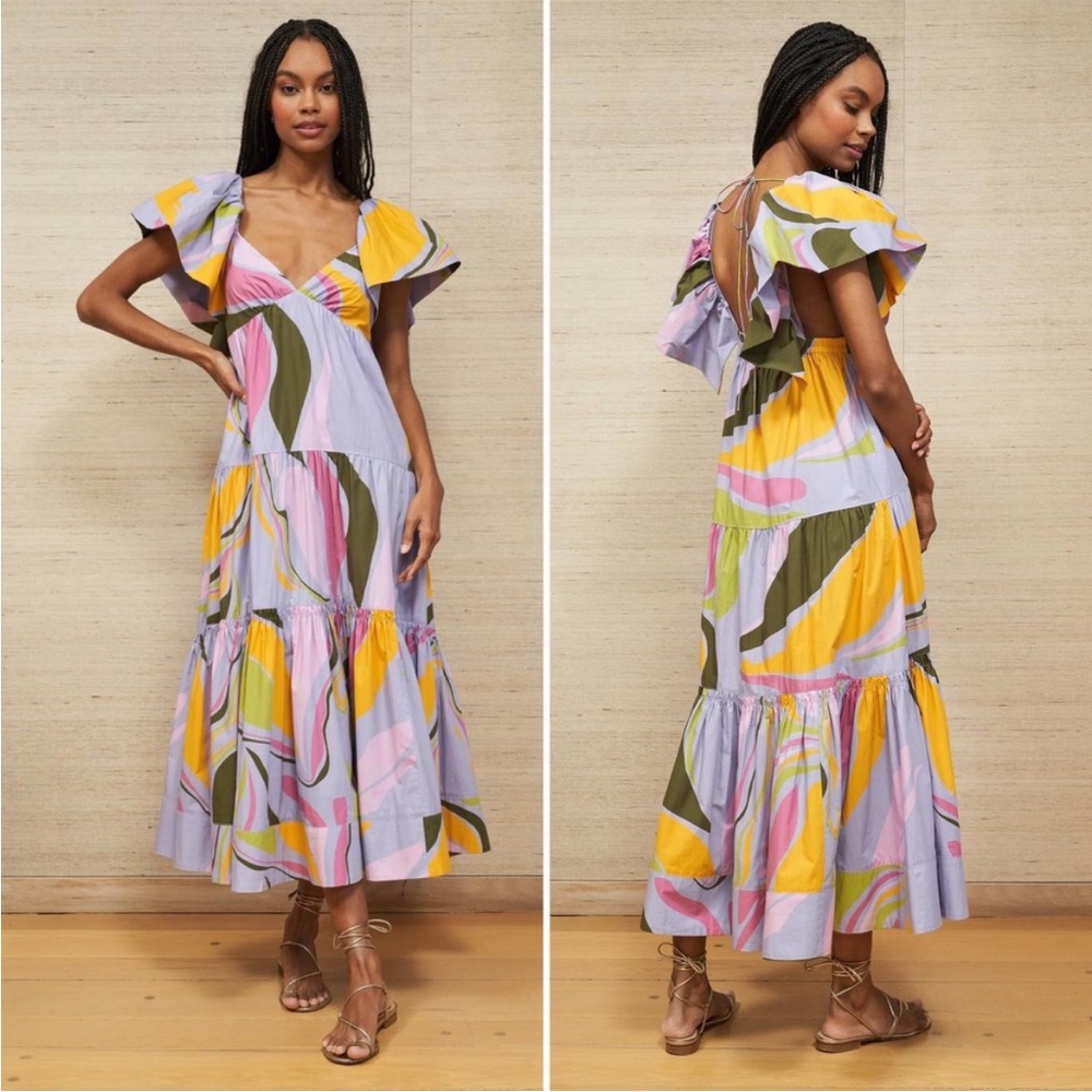 NEW NWT La Ligne Stella Ruffle Maxi Dress In Lavender Multi